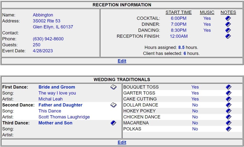 online planner sample